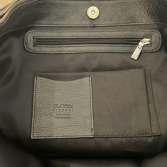 NWOT Claudia Firenze large black genuine leather top handle bag tote - Picture 8 of 16